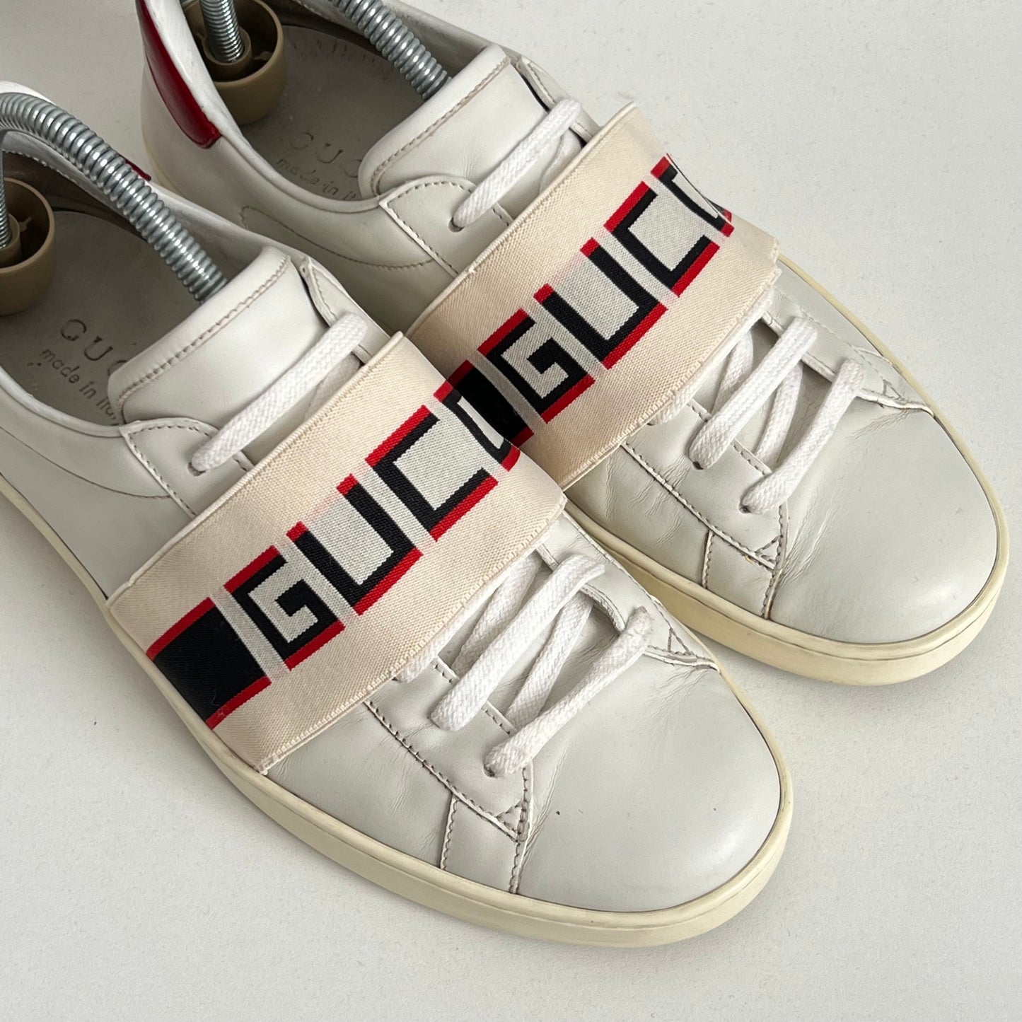 Gucci Ace Stripe Leather White Red Black Mens Sneaker