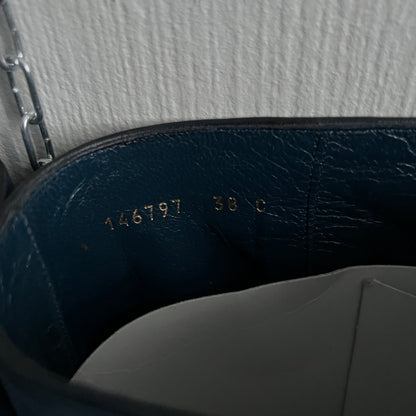 Gucci Blue Suede Chain-Link Accents Heels High Women’s Boots