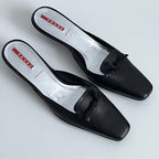 Prada Black Leather Kitten Heel Mules Shoes