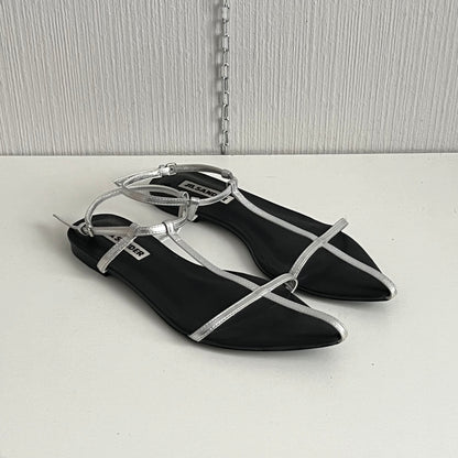 Jil Sander Metallic T-Strap Flat Sandals