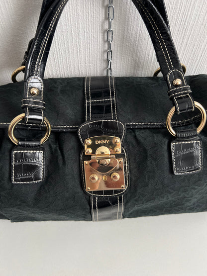 DKNY Vintage Black Monogram Bag with gold buckle