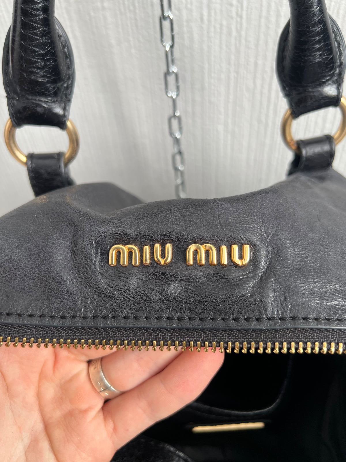 Miu Miu Bow Black Leather Bag