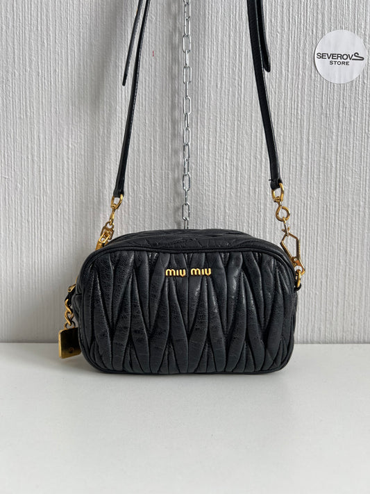 Miu Miu Black Matelasse Leather Crossbody Bag