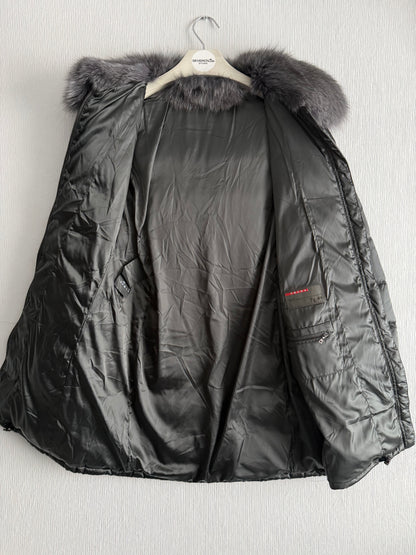 Prada Puffer Down Long Jacket Real Fox Gray Fur Collar