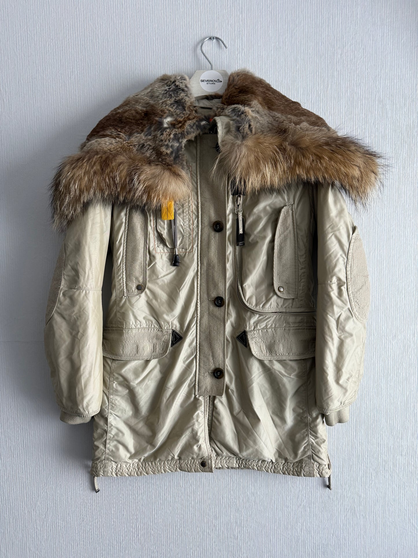 Parajumpers Beige Fur Hooded Kodiak Long Parka Coat