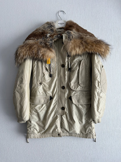 Parajumpers Beige Fur Hooded Kodiak Long Parka Coat