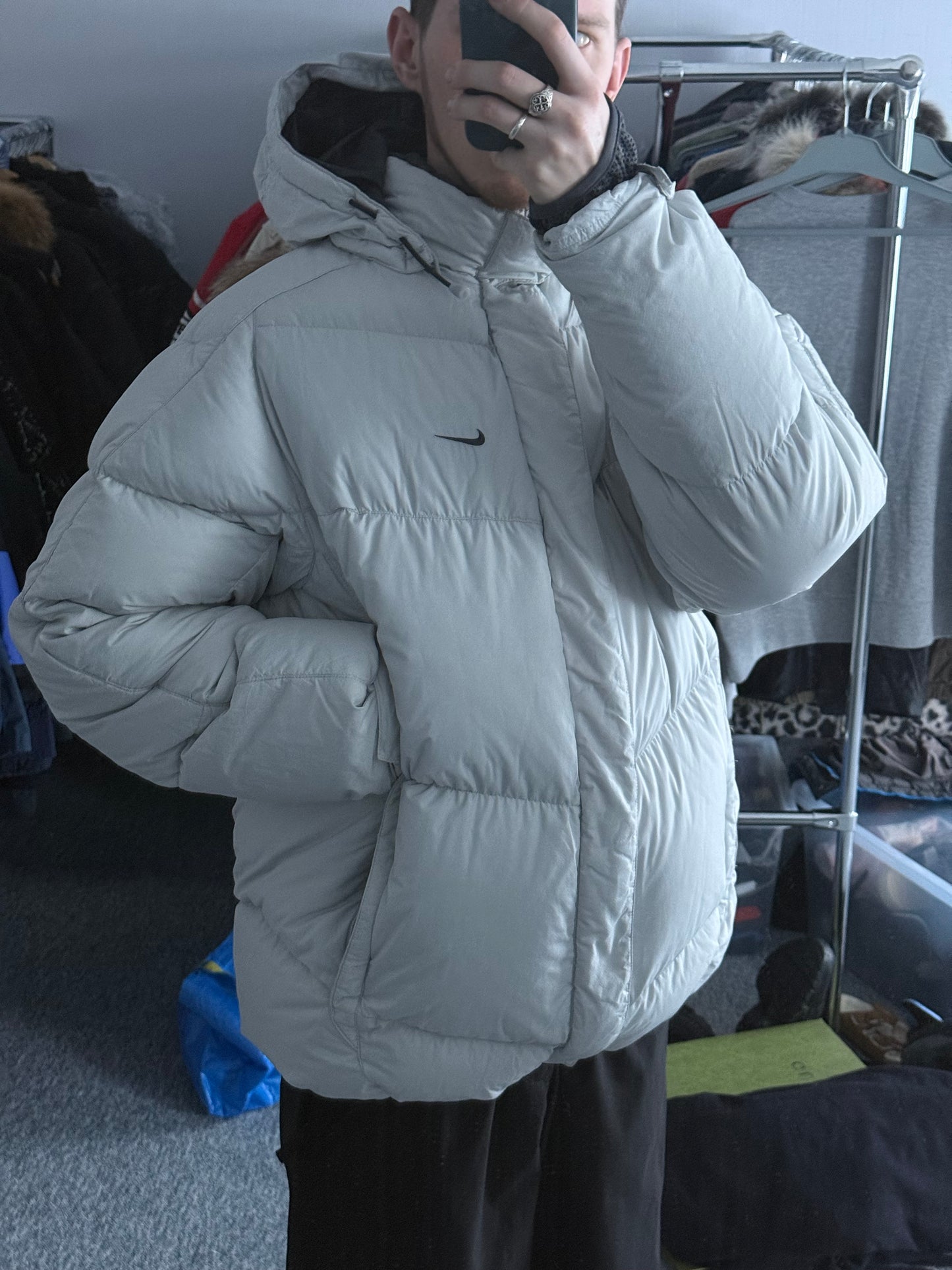 Nike Therma-FIT Light Gray Puffer Jacket with Hood