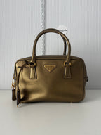 Prada Gold Saffiano Leather Top Handle Bowling Bag
