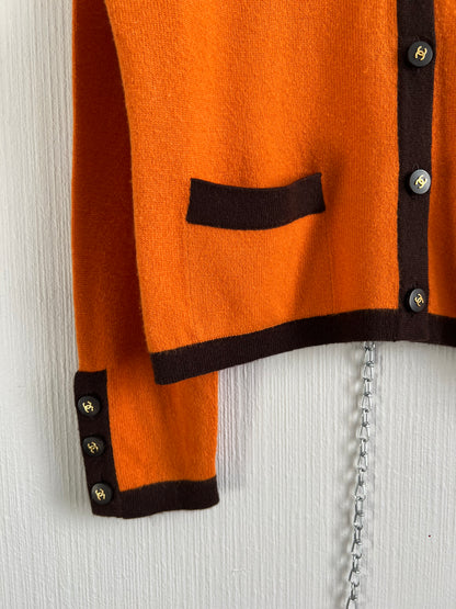 Chanel 1996 Orange Brown Cashmere Knit Set Short Sleeve T-Shirt and Cardigan