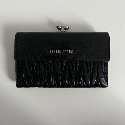 Miu Miu Black Crinkled Leather Wallet