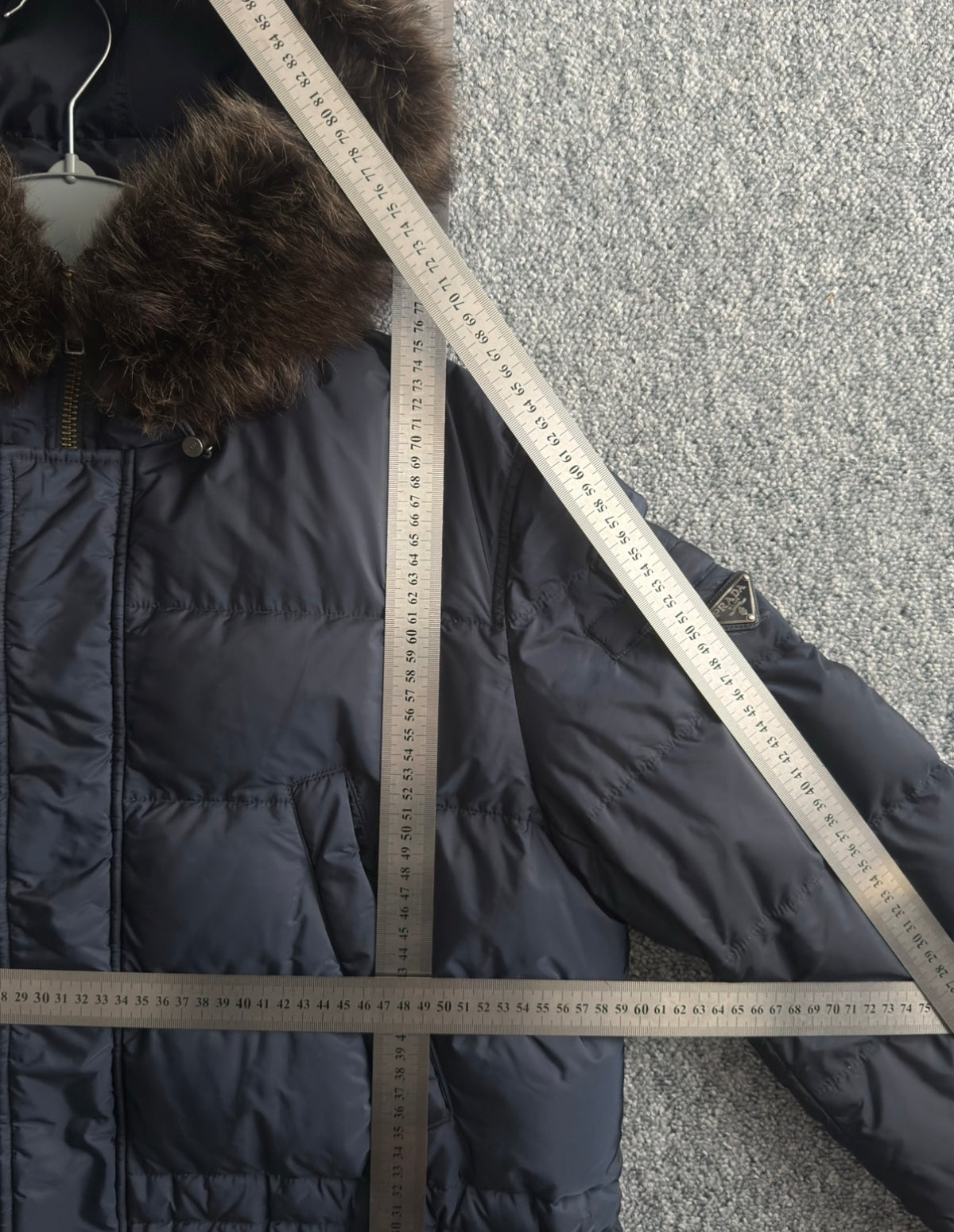 Prada Logo Down Parka Jacket with Real Fur