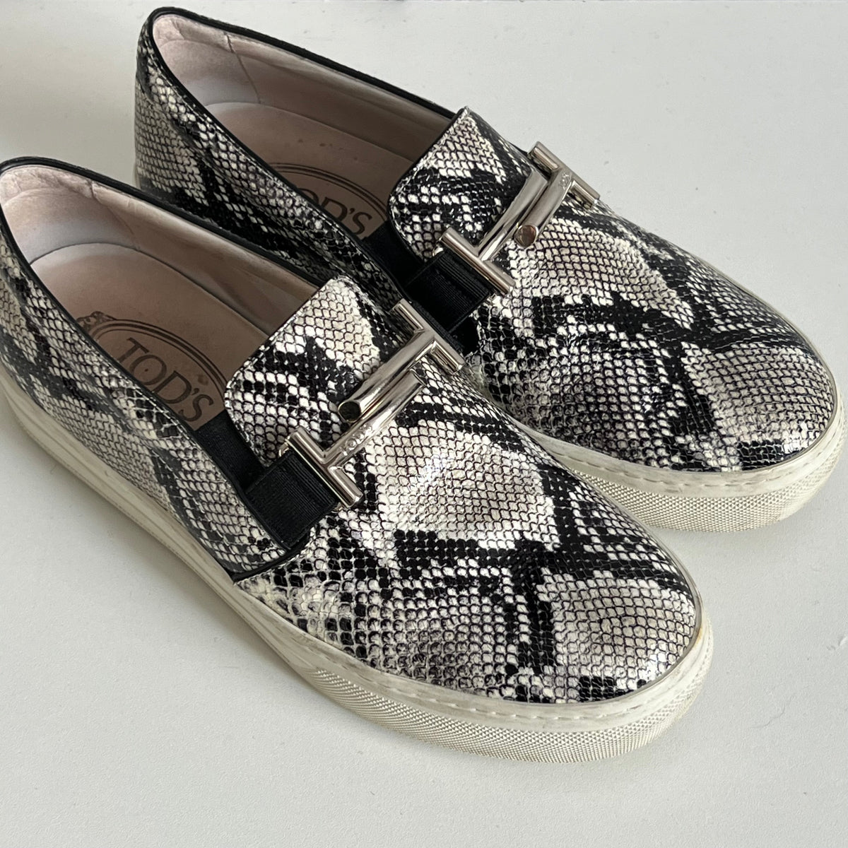 Tod's Women's Gommini Double T Snake Print Loafers