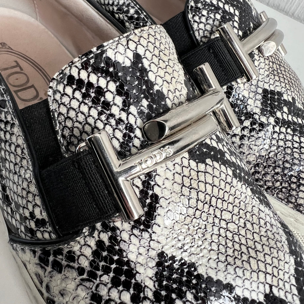 Tod's Women's Gommini Double T Snake Print Loafers