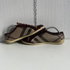 Burberry Beige Burgundy Nova Check Canvas and Patent Leather Lace Up Sneakers Womens Shoes