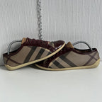 Burberry Beige Burgundy Nova Check Canvas and Patent Leather Lace Up Sneakers Womens Shoes