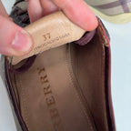 Burberry Beige Burgundy Nova Check Canvas and Patent Leather Lace Up Sneakers Womens Shoes