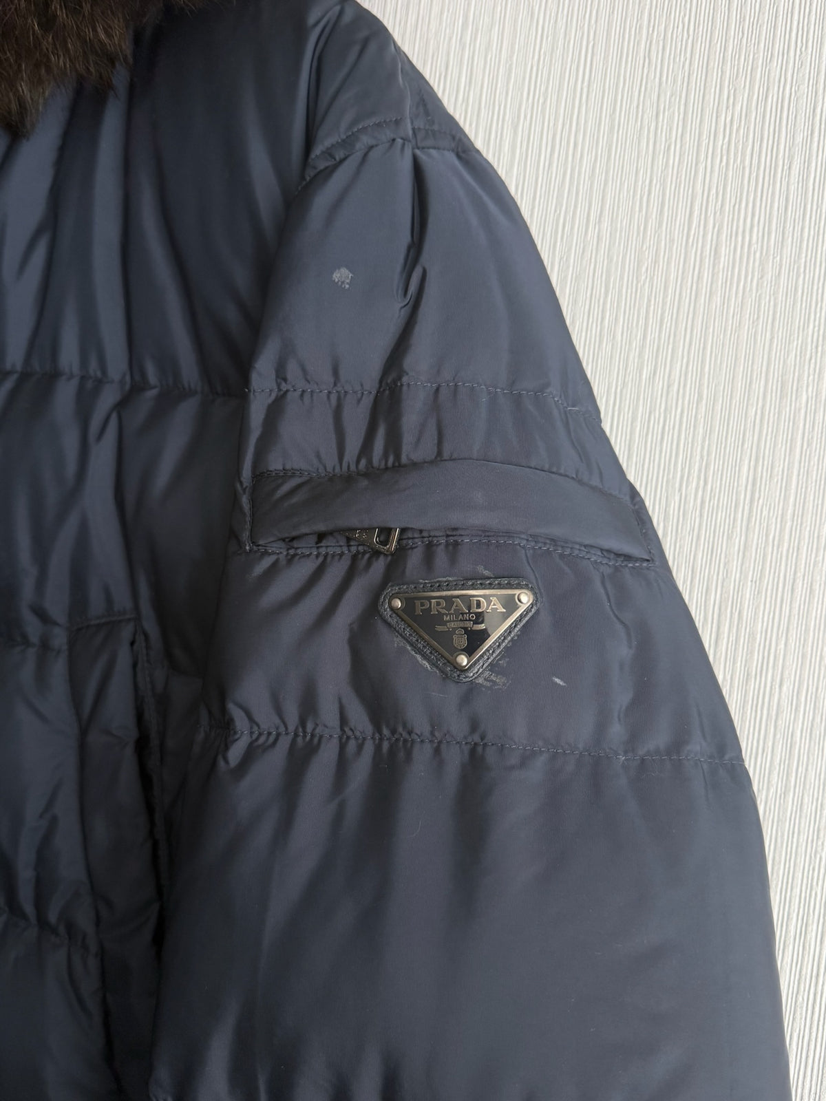 Prada Logo Down Parka Jacket with Real Fur