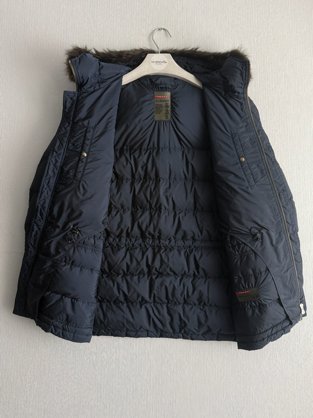 Prada Logo Down Parka Jacket with Real Fur