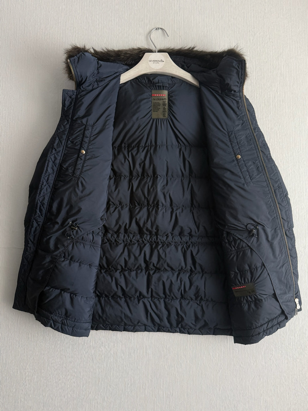 Prada Logo Down Parka Jacket with Real Fur