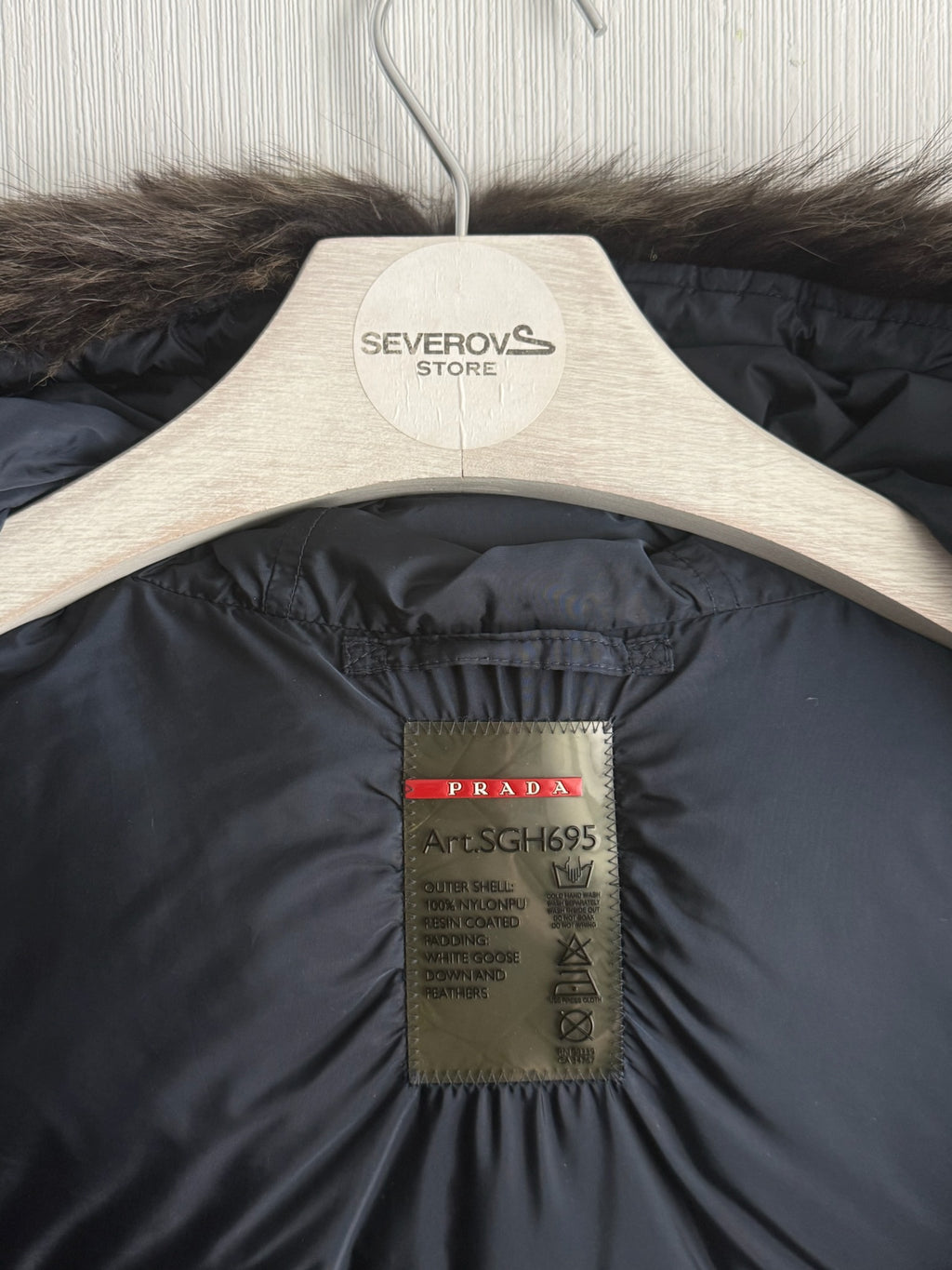 Prada Logo Down Parka Jacket with Real Fur
