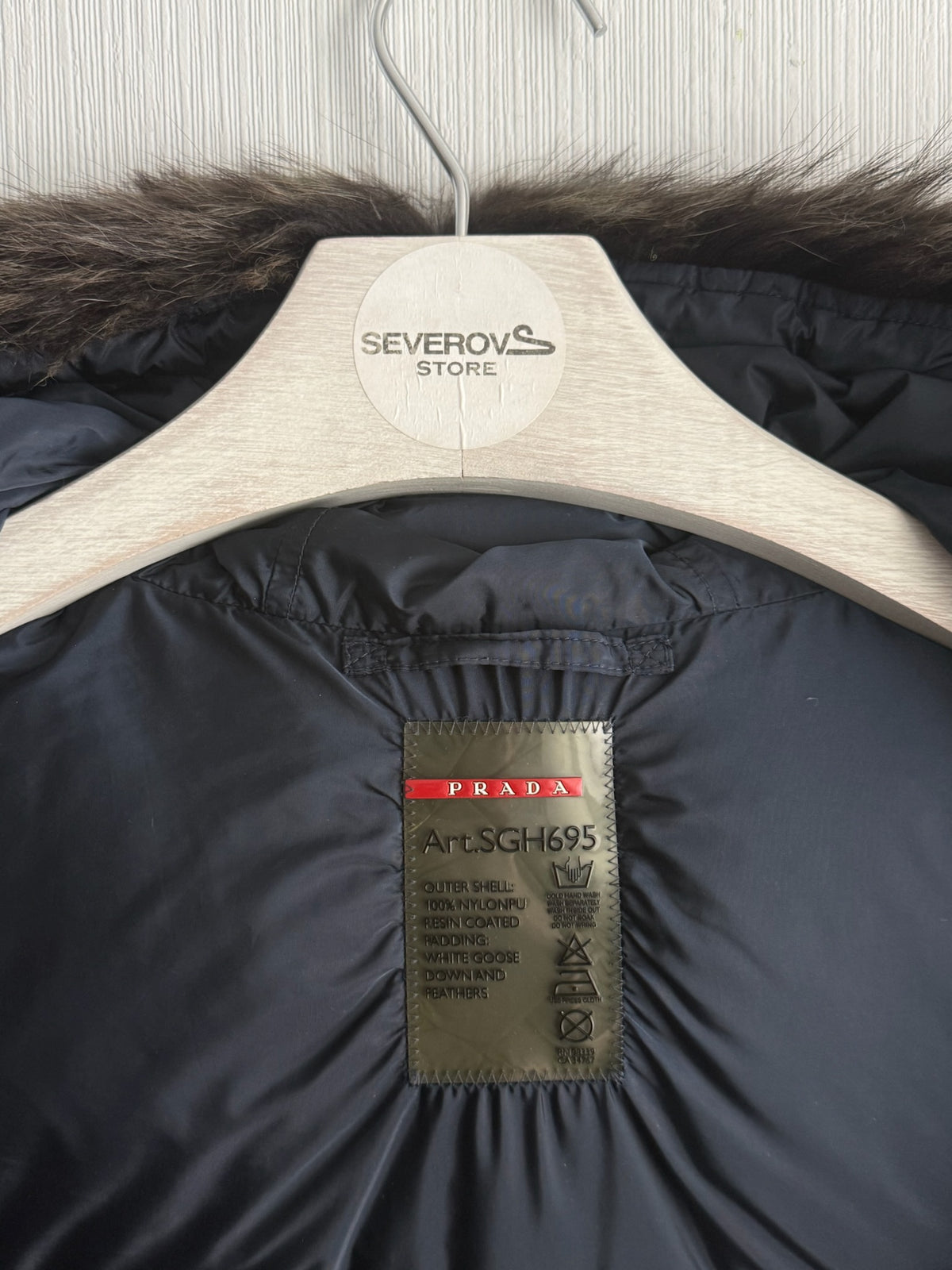 Prada Logo Down Parka Jacket with Real Fur