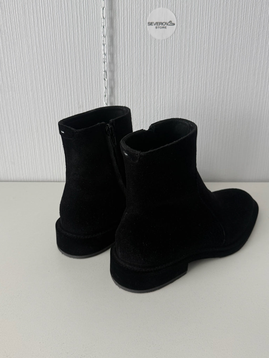 Maison Margiela Black Flock Treatment Ankle Boots
