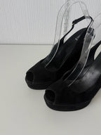 Gucci Indy Black Suede Wedge Sandals