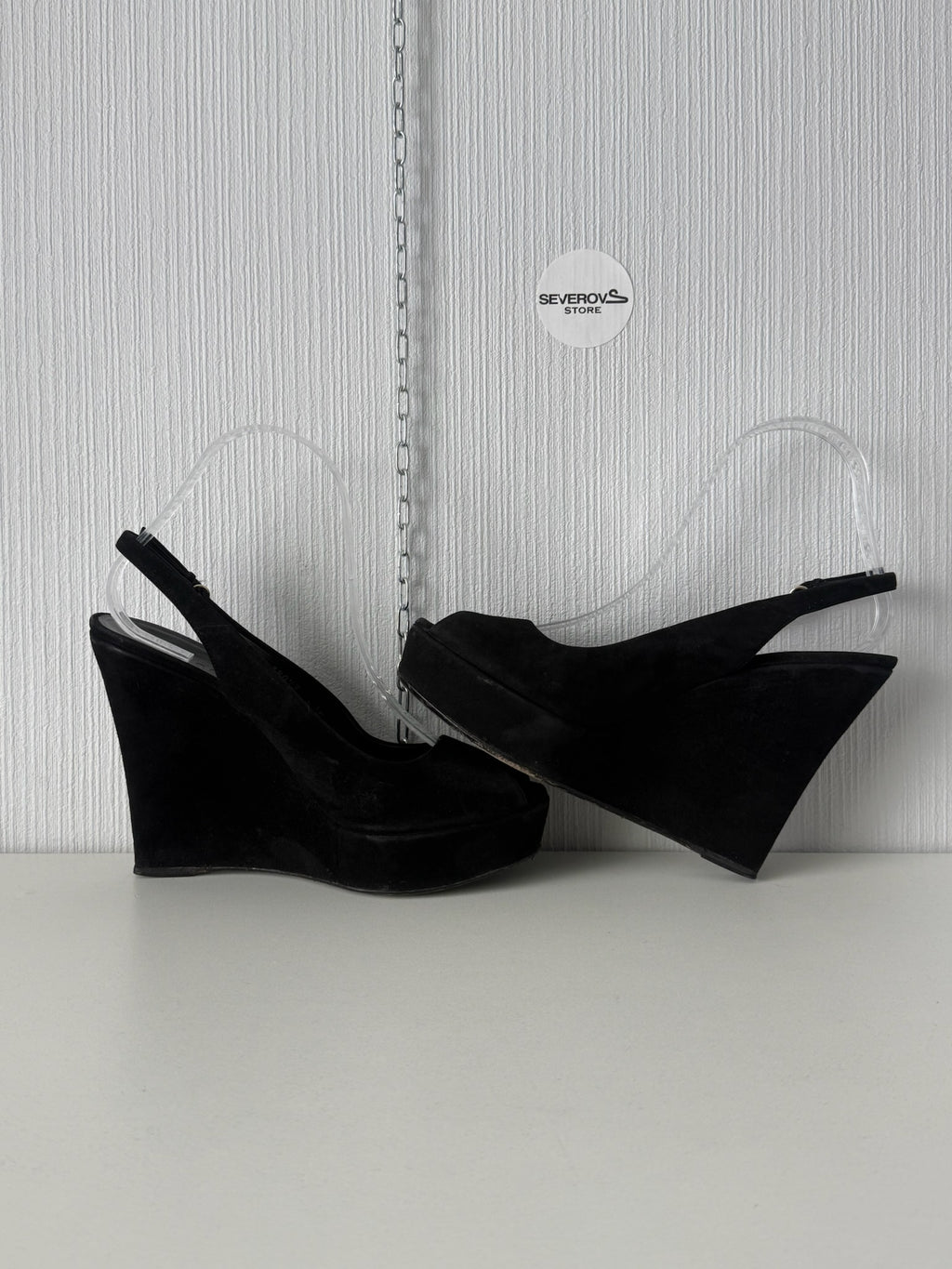 Gucci Indy Black Suede Wedge Sandals