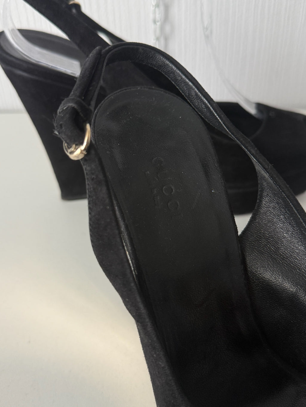 Gucci Indy Black Suede Wedge Sandals
