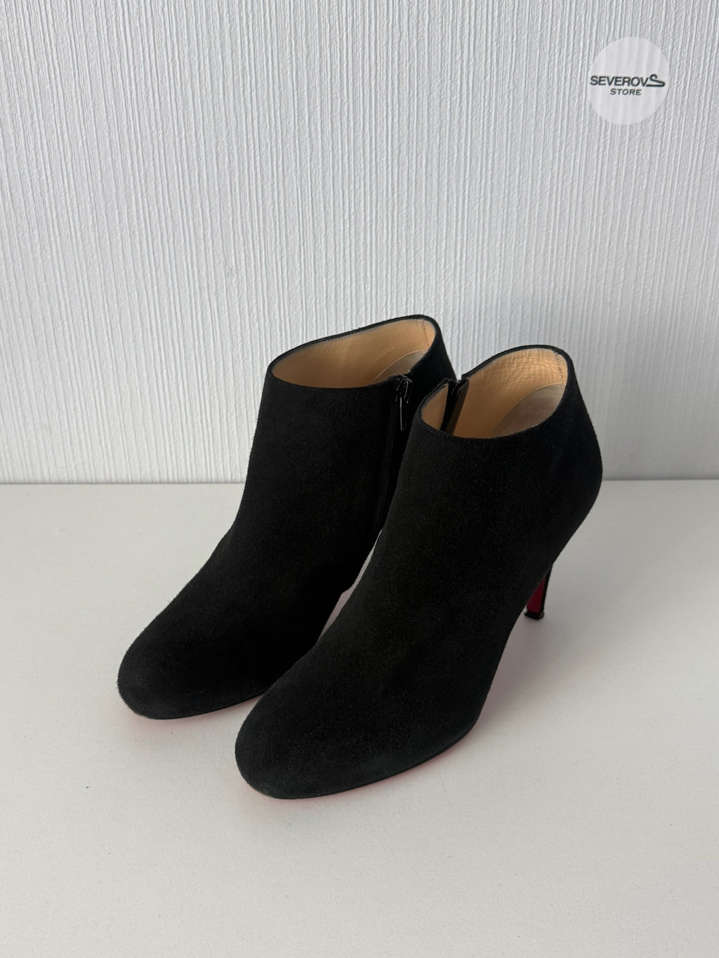Christian Louboutin Black Suede Side Zip Heeled Womens Ankle Boots