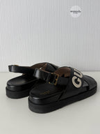 Gucci Black Leather Logo Cross Strap Womens Sandals