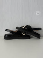 Gucci Black Leather Logo Cross Strap Womens Sandals
