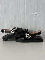 Gucci Black Leather Logo Cross Strap Womens Sandals