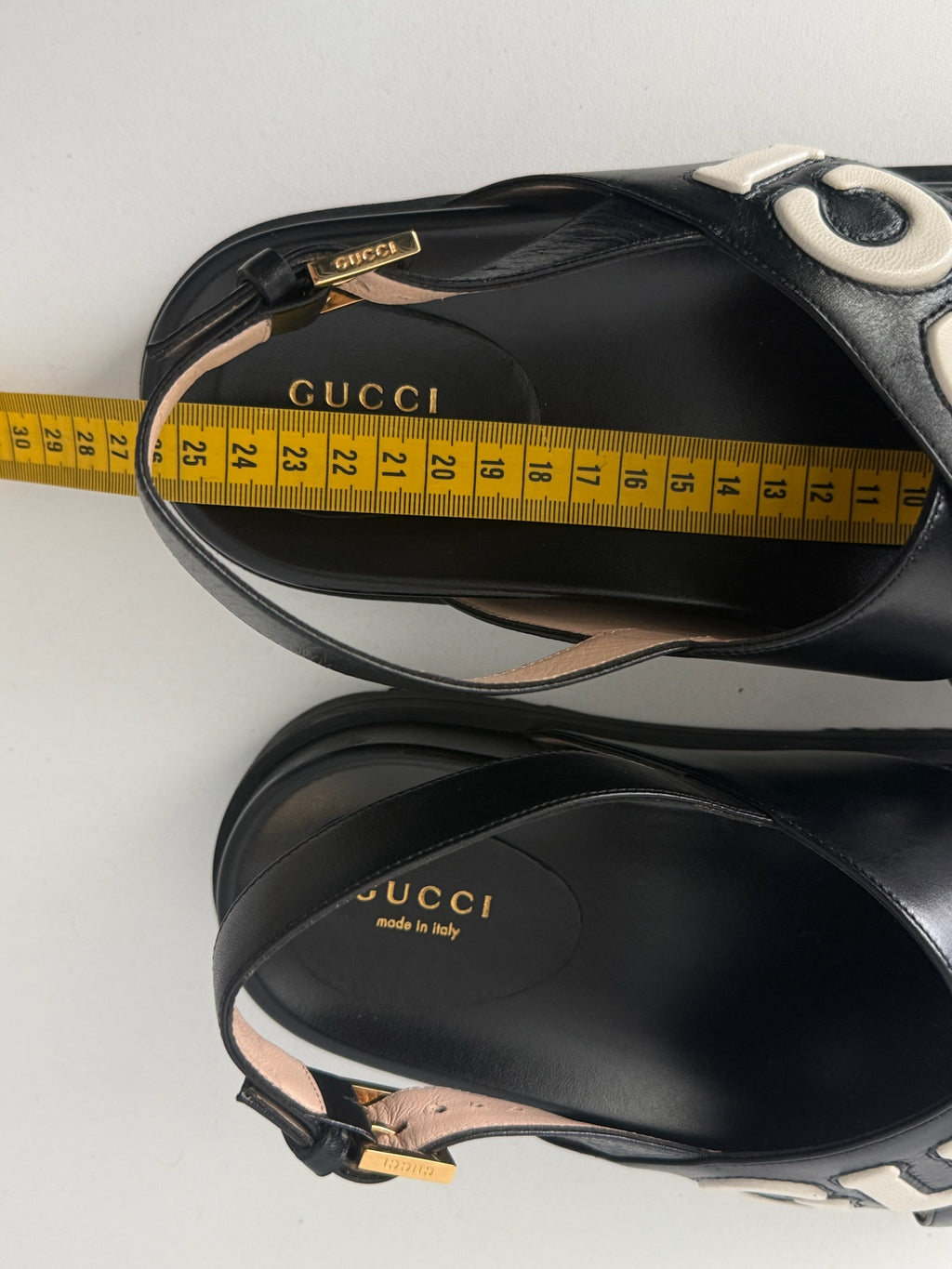Gucci Black Leather Logo Cross Strap Womens Sandals