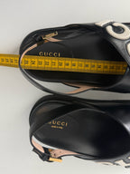 Gucci Black Leather Logo Cross Strap Womens Sandals