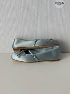 Gucci Light Blue Satin Horsebit Ankle Strap Bow Womens Ballet Flats