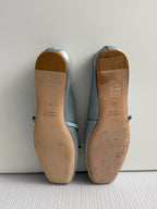 Gucci Light Blue Satin Horsebit Ankle Strap Bow Womens Ballet Flats
