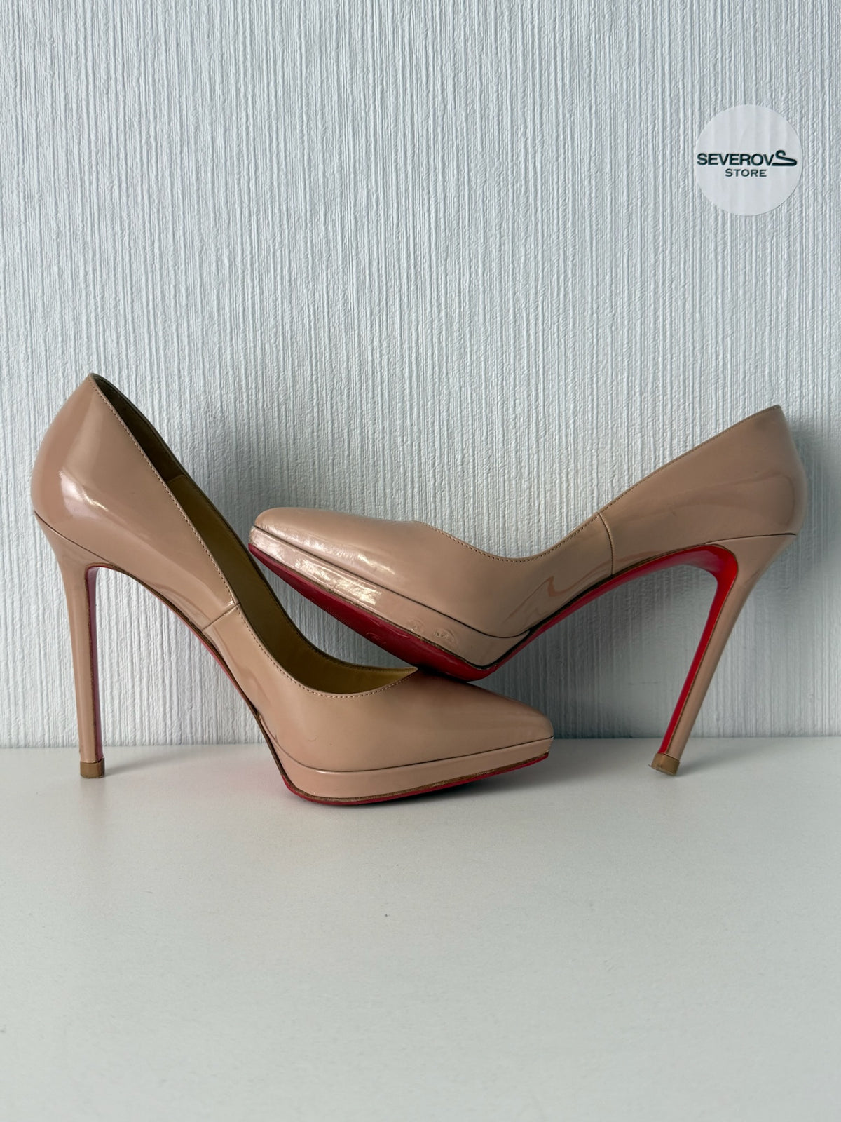 Christian Louboutin Nude Patent Leather Platform Stiletto Womens Pumps