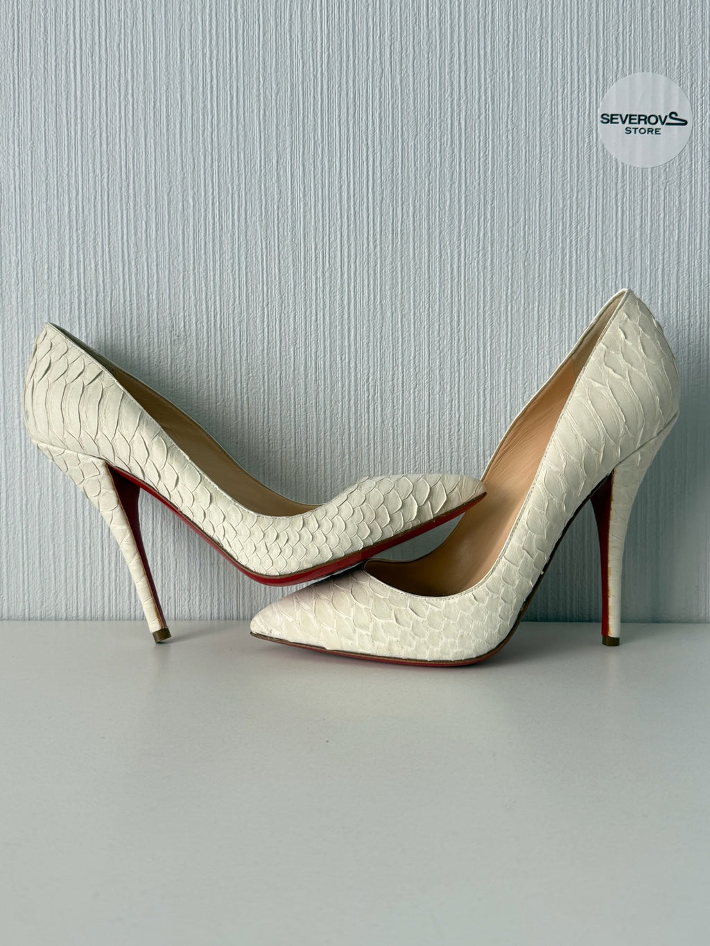 Christian Louboutin White Python Leather Stiletto Womens Pumps