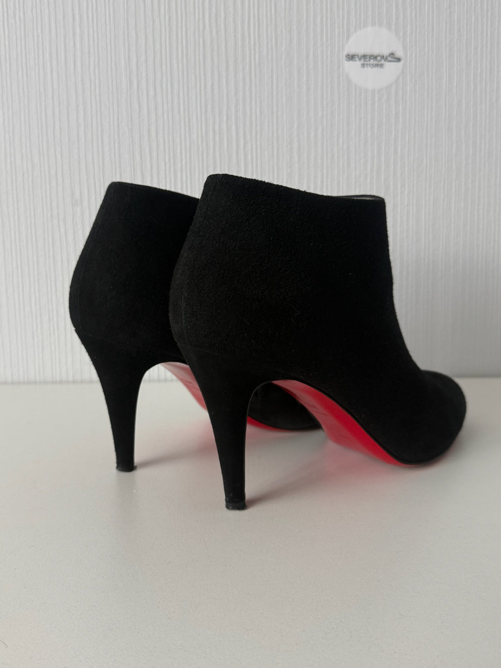Christian Louboutin Black Suede Side Zip Heeled Womens Ankle Boots