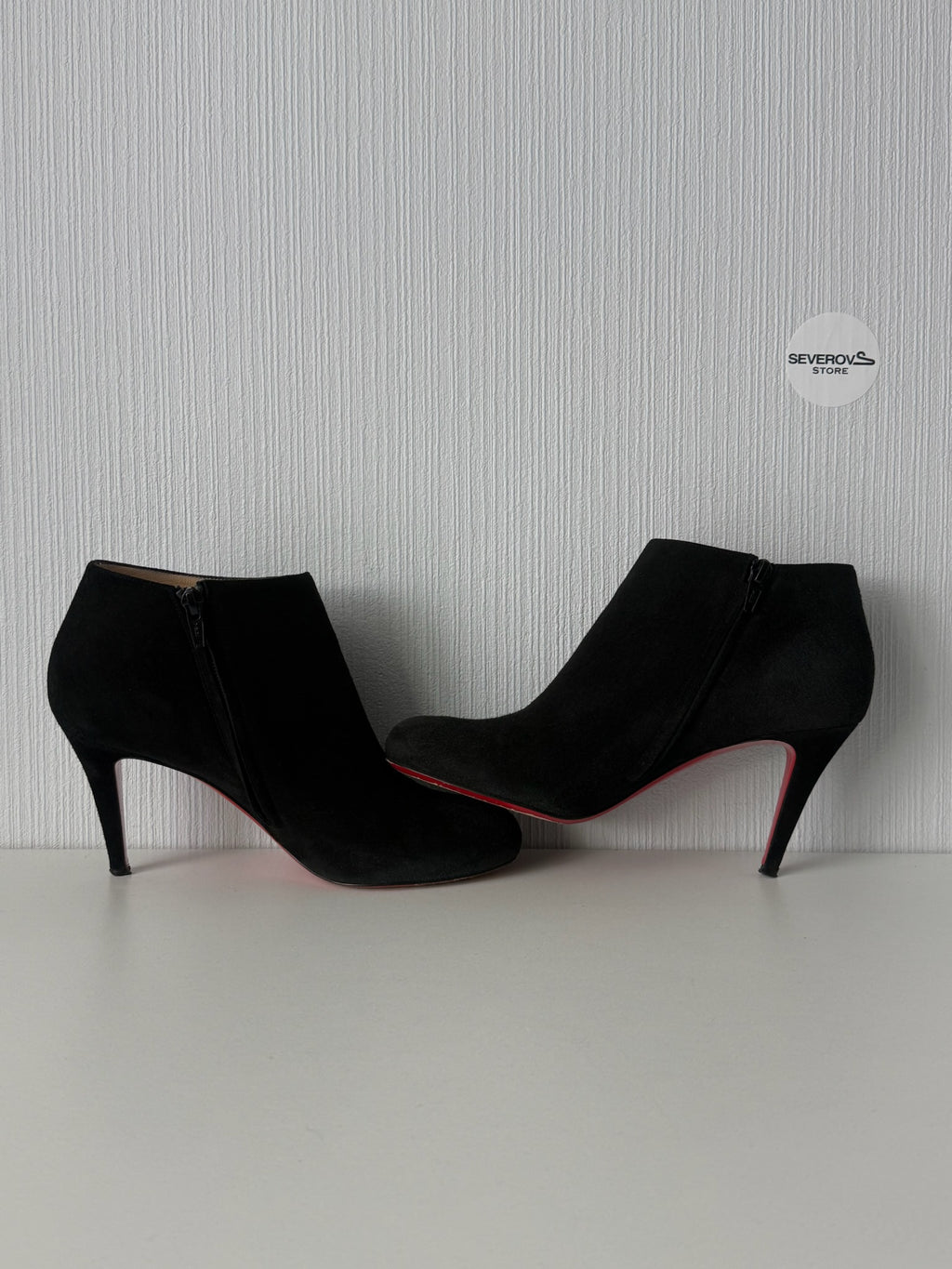 Christian Louboutin Black Suede Side Zip Heeled Womens Ankle Boots