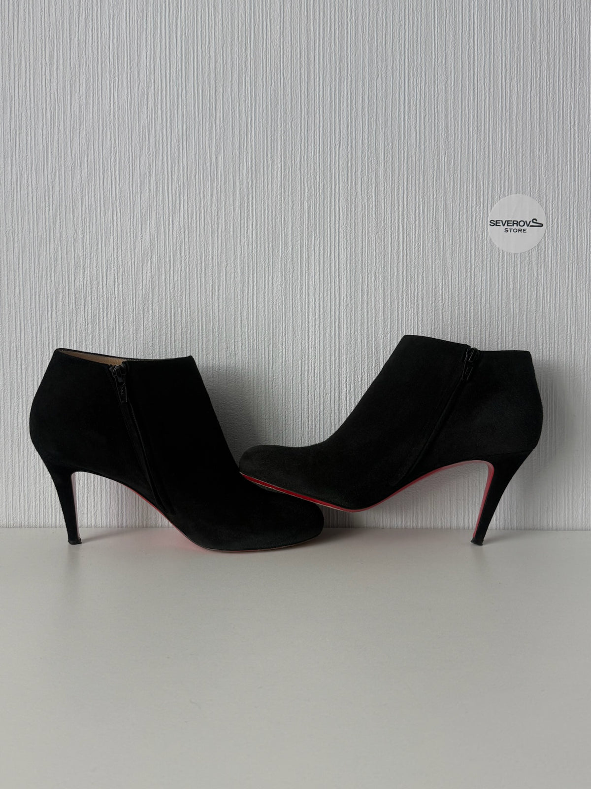 Christian Louboutin Black Suede Side Zip Heeled Womens Ankle Boots