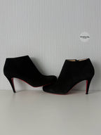 Christian Louboutin Black Suede Side Zip Heeled Womens Ankle Boots