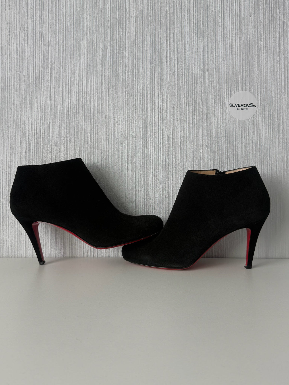 Christian Louboutin Black Suede Side Zip Heeled Womens Ankle Boots