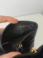 Chanel Black Leather Cap Toe Pearl Heel Womens Ankle Boots