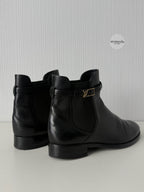 Louis Vuitton Black Leather LV Buckle Strap Womens Chelsea Boots