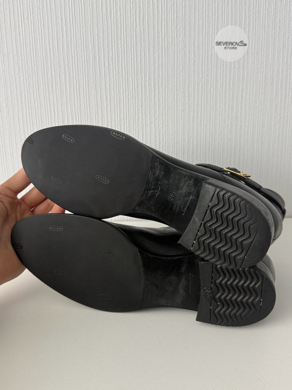 Louis Vuitton Black Leather LV Buckle Strap Womens Chelsea Boots
