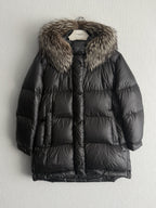 Prada Black Nylon Down Parka Womens Jacket with Real Fox Fur Hood
