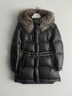 Prada Black Nylon Down Parka Womens Jacket with Real Fox Fur Hood