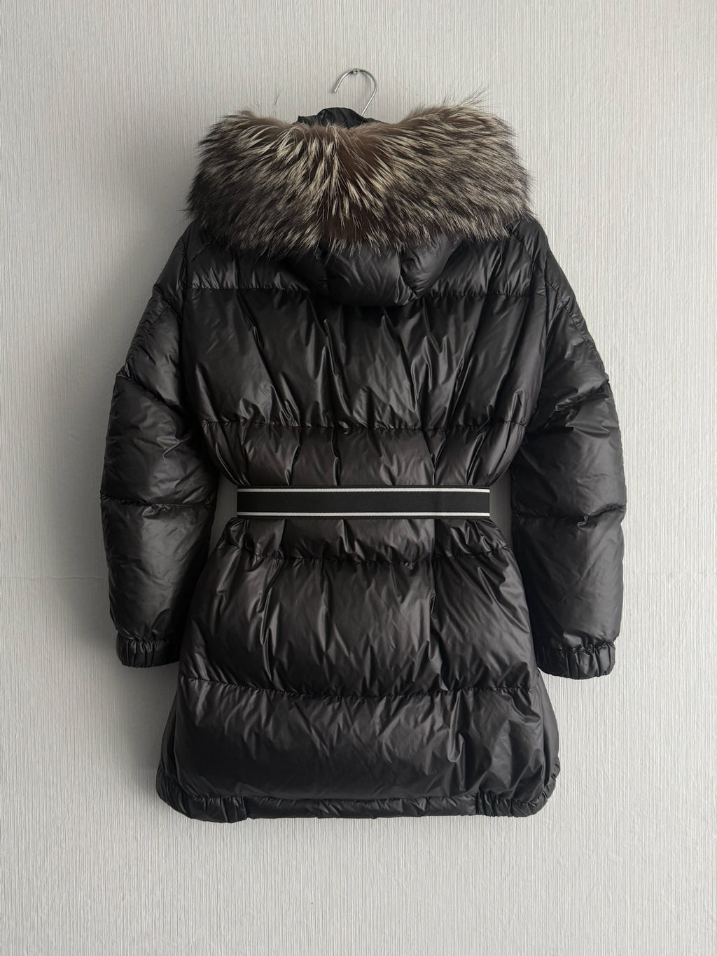 Prada Black Nylon Down Parka Womens Jacket with Real Fox Fur Hood